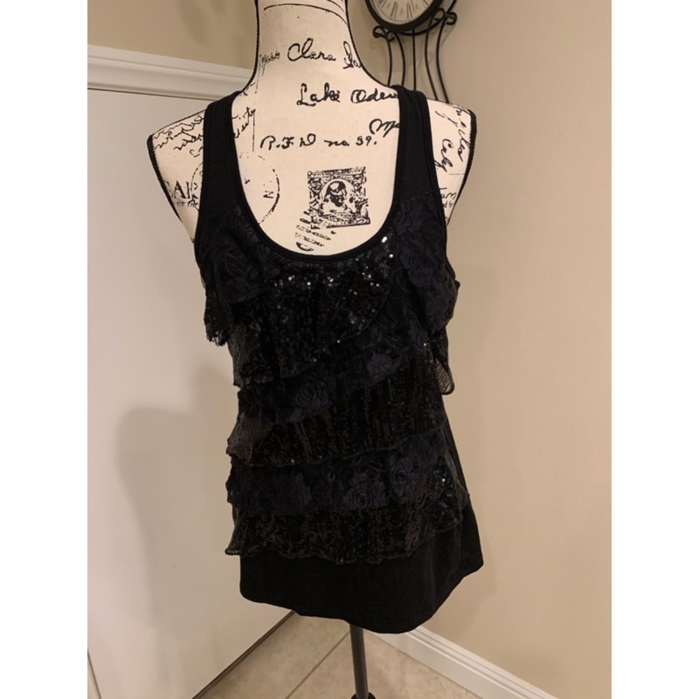 Ruffle front sequin razor back tank